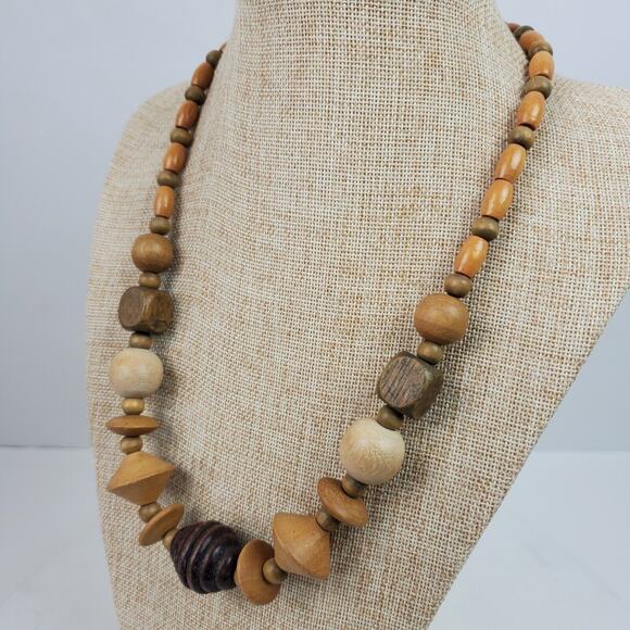 Vintage Hippie Earthy Wood Beaded Necklace 23 Inch - Picture 3 of 4